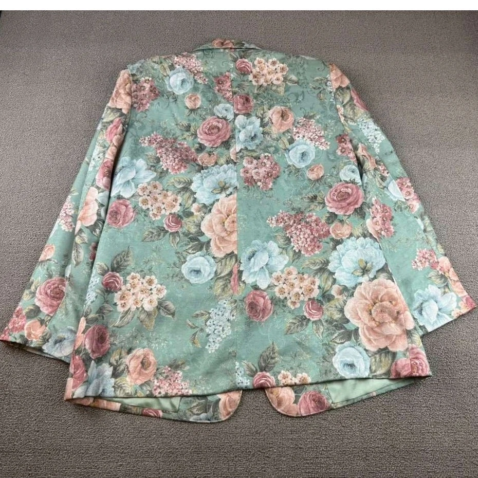 Blazer Para Mujer Alfred Dunner 14 Floral Verde Hecho en EE. UU. Rosa Azul Rosas Foto 2 de 4