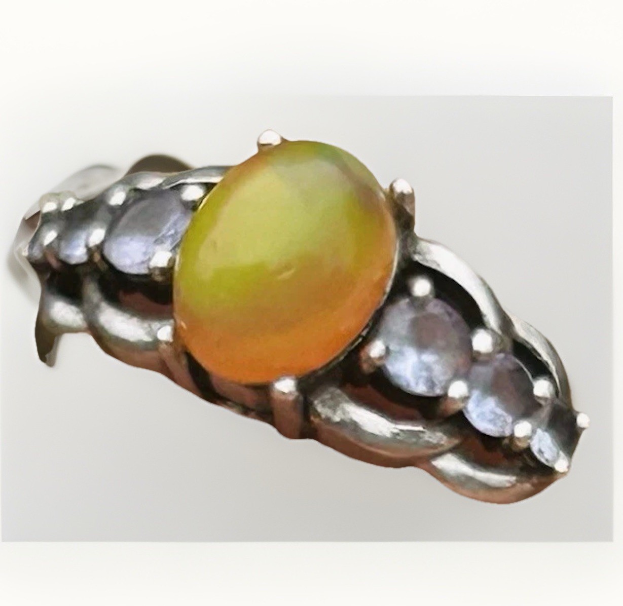 Vintage 925 Sterling Silver Ethiopian Welo Opal Ring•Size 6.5•Natural StonesFile Opal