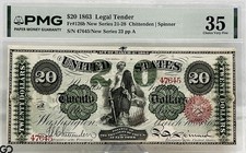 1863 $20 United States Legal Tender Note PMG 35 * FR-126b New Series, Very RARE!