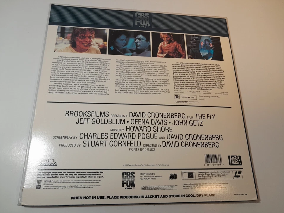 THE FLY Jeff Goldblum Laserdisc LD FULL SCREEN FORMAT Tested Great Shape - Image 2 of 4