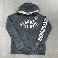Pittsburgh Penguins NHL Womens Medium Gray Old Time Hockey Full Zip Up Hoodie