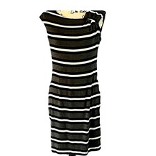Calvin Klein gray, black & white striped casual sheath dress 8