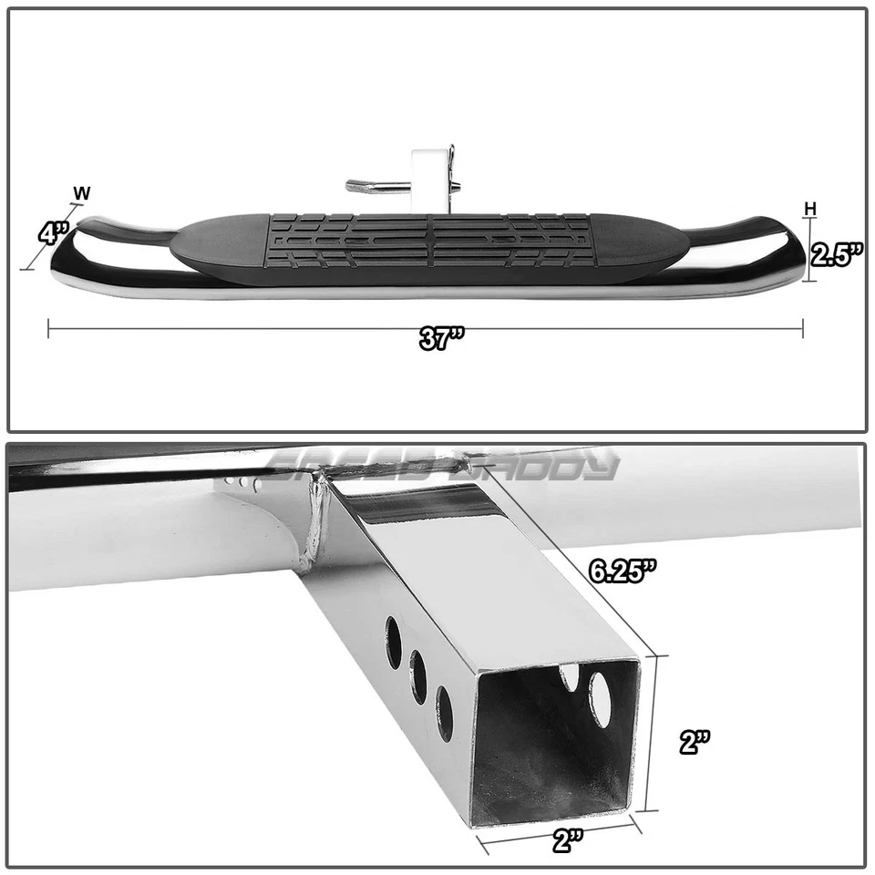 RECEPTOR CROMADO 37" X 4" OVALADO 2" REMOLQUE PORTÓN TRASERO/ENGANCHE BARRA DE PASO TRASERO/PEDAL Foto 2 de 4