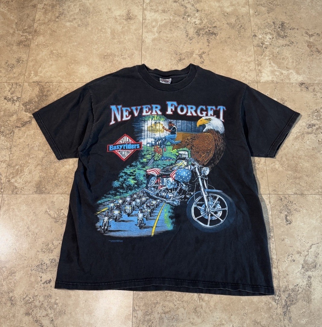 Vintage 90's Easyriders Harley Davidson Motorcycle Never Forget T Shirt XL USA