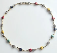 Multicolor Enameled Ladybug Gold Tone Necklace Crystal Accents Designer Inspired