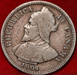 1904 Panama 20 Centesimos Silver Foreign Coin