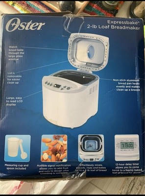Oster Expressbake Bread Machine 2lb White LCD Crust Control 13 Settings