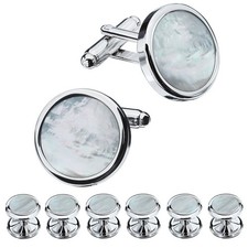 Elegant Mother-of-Pearl Tuxedo Shirt Button Cufflink Set for Weddings Events