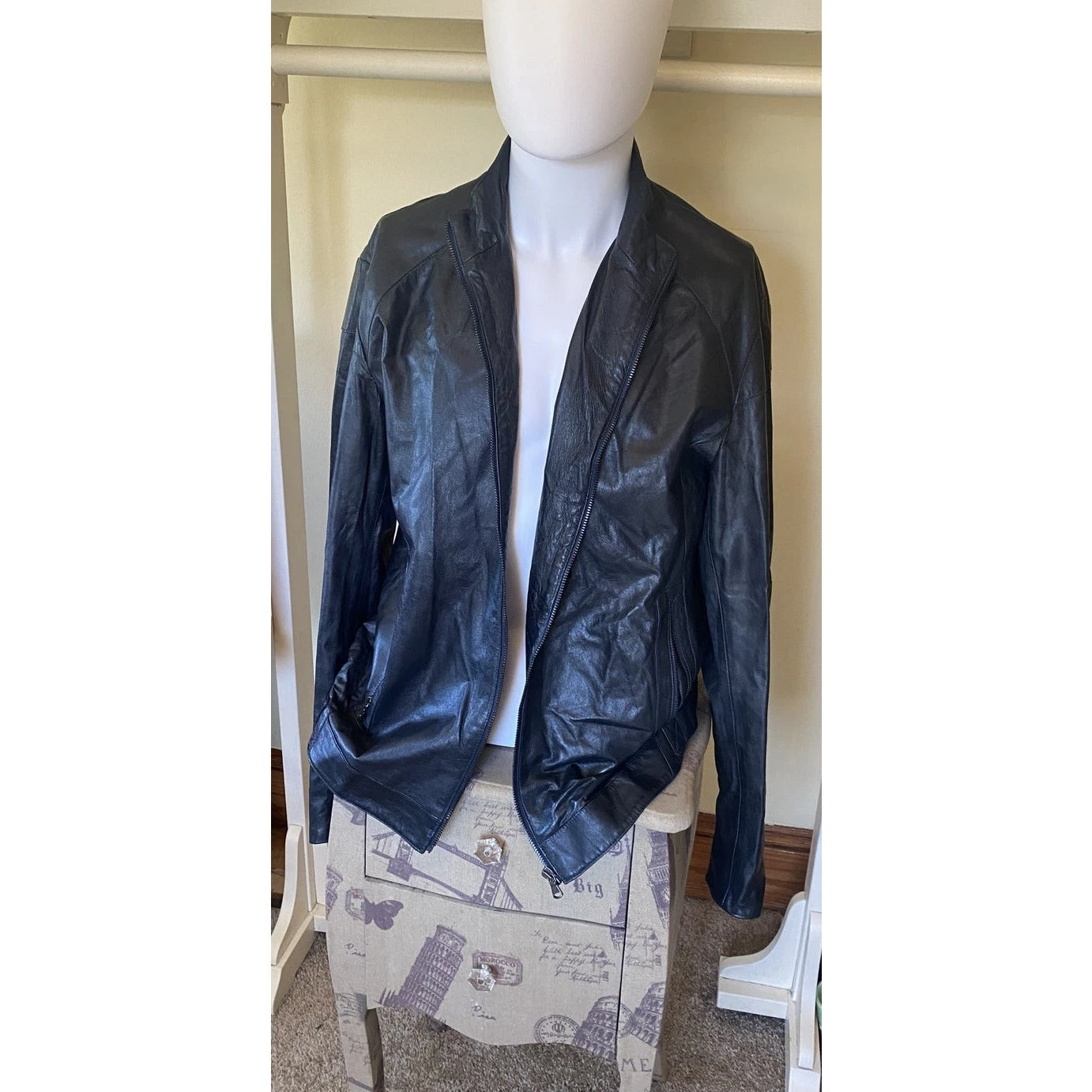 Vera Pelle Made in Italy Sheep Leather Moto Jacket IT 54 / US Large Black image 1