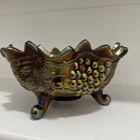 Antique Northwood Carnival Glass Footed Grape and Cable Fruit Centerpiece Bowl