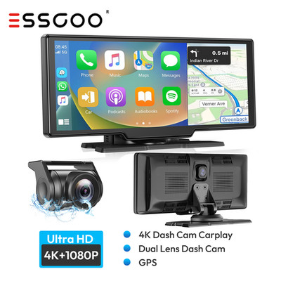 ESSGOO H26 PRO 10.26'' Wireless Apple Carplay Android Auto Display 4K +BT Dashcam