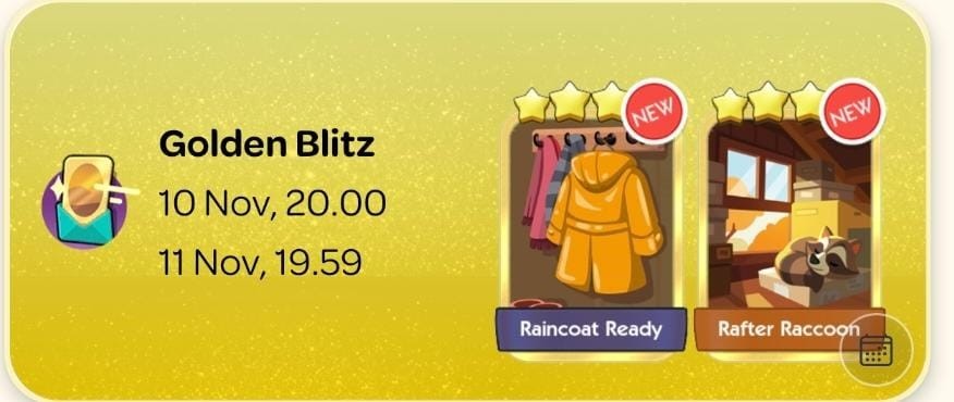 GOLDEN BLITZ | MONOPOLY Go⚡ENVÍO INSTANTÁNEO⚡abrigo impermeable listo | mapache viga