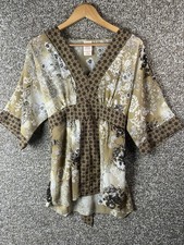VTG Y2K Womens Shirt Top Brown Floral Babydoll Fairycore Sz L Tie Back Chiffon