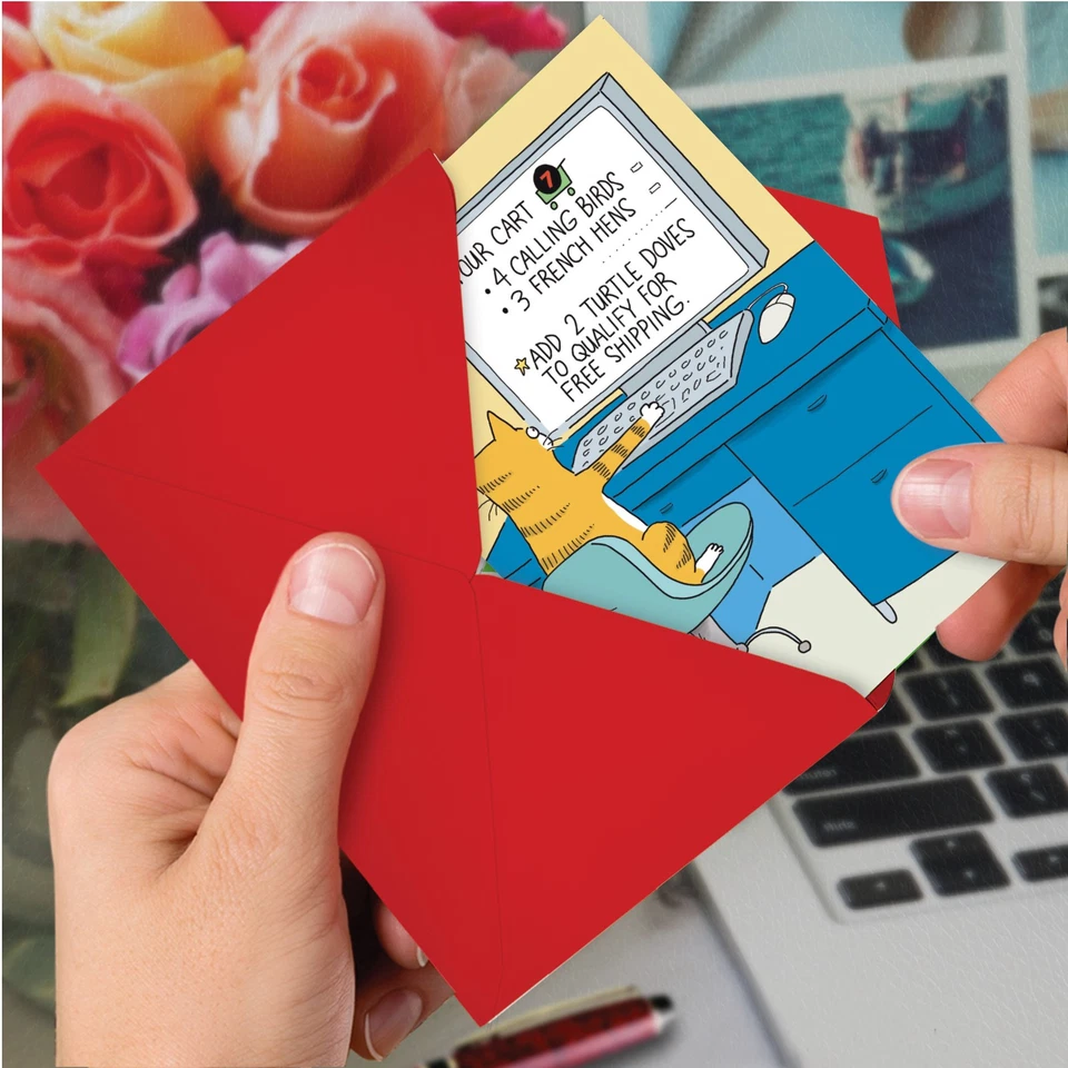 Cartão engraçado de Natal com envelope (1 cartão) Boas Festas Pedido de gato - Imagem 4 de 4