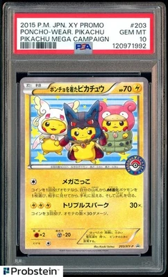 2015 Pokemon Japanese XY Promo Mega Campaign #203 Poncho Wear Pikachu PSA 10
