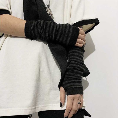 Gothic Punk Style Half Finger Long Glove Knit Length Sleeve Fingerless Gloves WE - Bild 3 von 16
