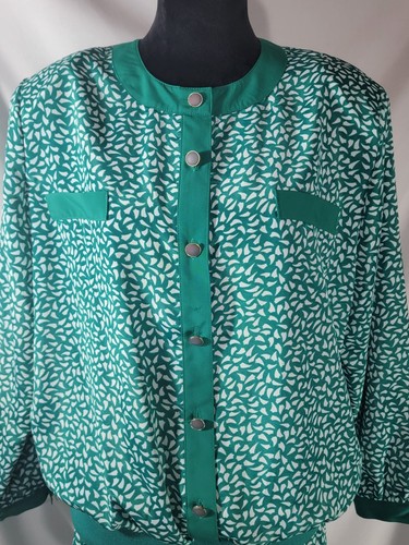 VTG WOMENS SIZE 16 SKIRT/BLOUSE SET ANDREA GAYLE COLLECTIONS JADE GREEN/WHITE - Picture 2 of 13