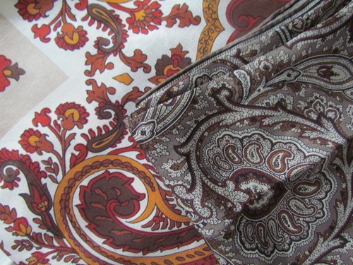 Vintage Silk Scarf Lot Retro Paisley Jean Parel ECHO Beige Brown Rust Grey - Picture 9 of 9