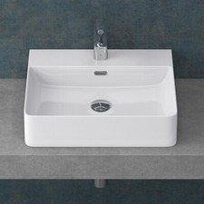 Image of Countertop Basin White Ceramic Basin Rectangle Sink Bathroom Sink with Overflow