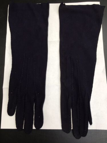 Vintage Womens Gloves Navy Wrist Length Size Small - image 1