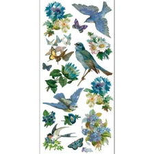 Violette Stickers - Bluebirds & Blue Flowers - 1 Sticker Sheet for Scrapbooking