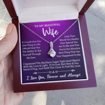 To My Beautiful Wife, Pendant Necklace Jewelry Gift For Wife, Wife Birthday Gift