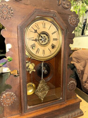 Vintage Gilbert Mantel Clock Citizen No. 21 Antique Farm Wood Project Pendulum - Picture 2 of 8