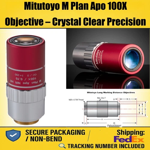 Mitutoyo M-PLAN NIR 100X Objective Lens Infinity Corrected for NIR/Visible/UV