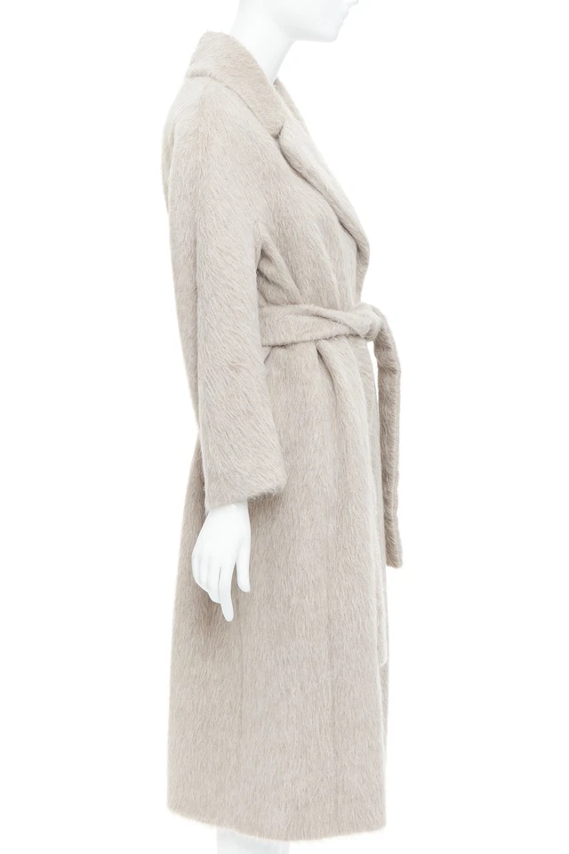MAX MARA S grey alpaca virgin wool spread collar belted long coat IT38 XS - Image 4 of 4