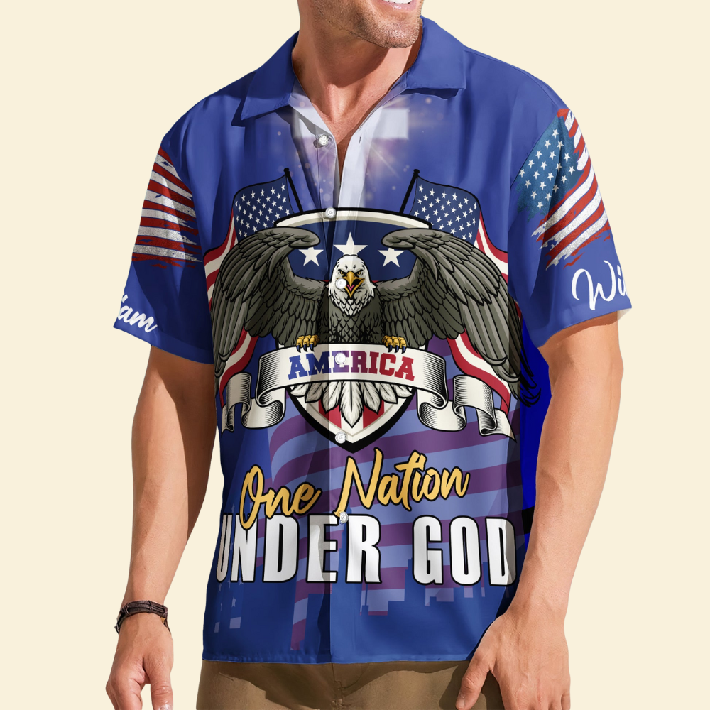 One Nation Under God Christian 4th Of July Custom Personalized Hawaiian Shirt for Patriotic Summer Style