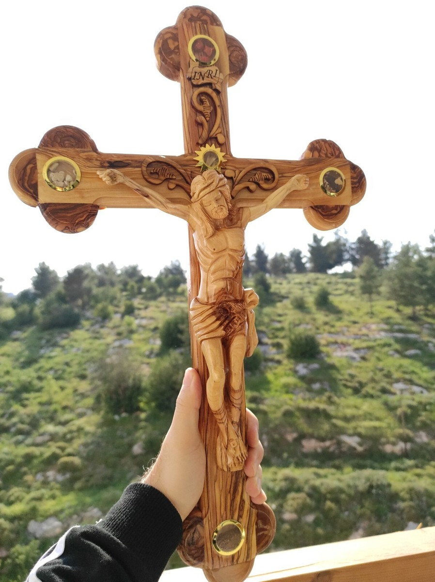 Wood Olive Cross Holy Land Jerusalem Bethlehem Made Crucifix Wall