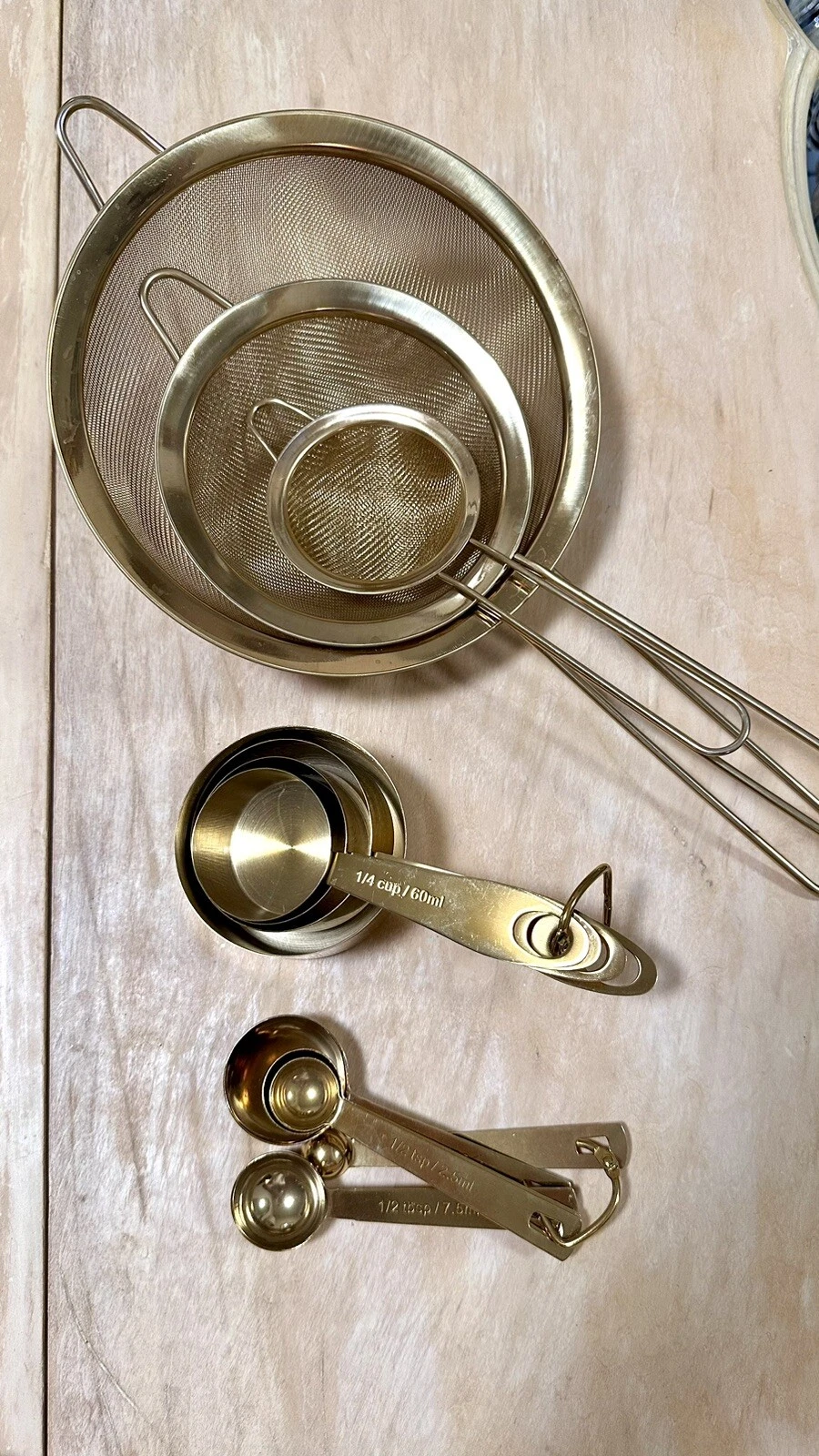 12pcs Gold Color Stainless Steel Measuring Spoons , Cups & Strainers W/ Handle