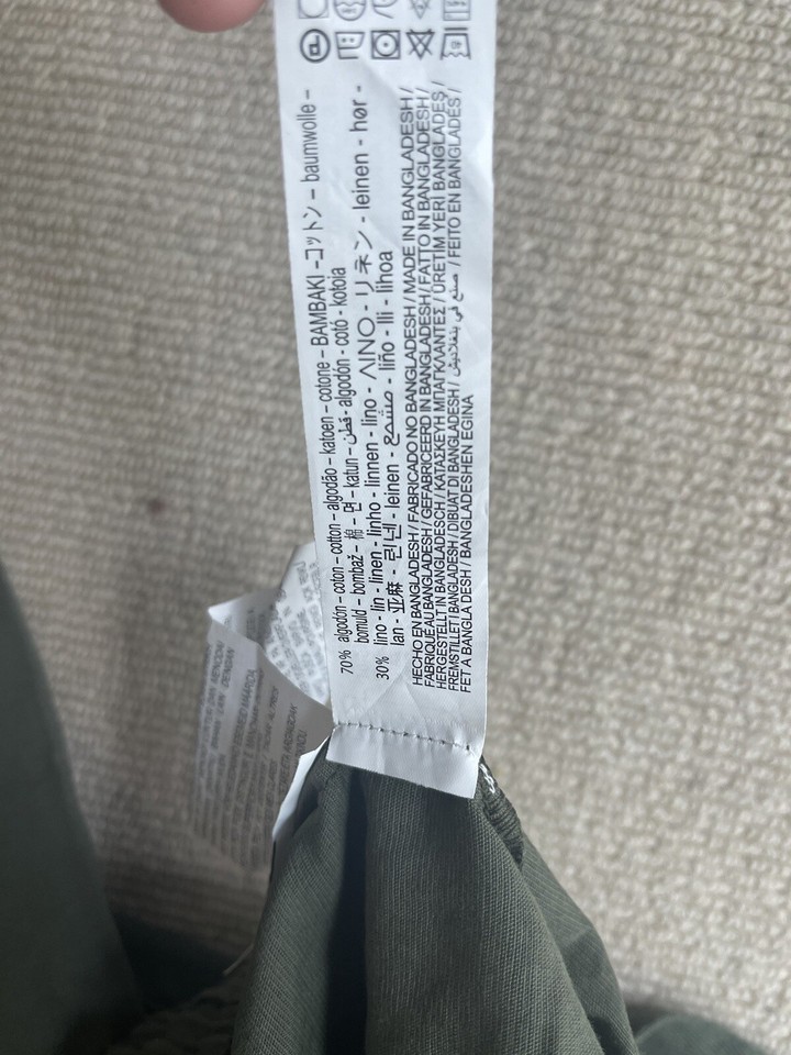 NWT Zara Drawstring Pant in Olive Green Medium Straight Leg Linen