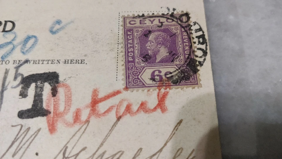 1910 Ceylon Kalurara Hat Making, King Edward 6c Purple Stamp Postcard to USA - Image 3 of 4