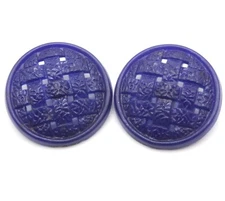 Retro Blue Pierced Dome Plastic Buttons 1 1/8" Lot of 2