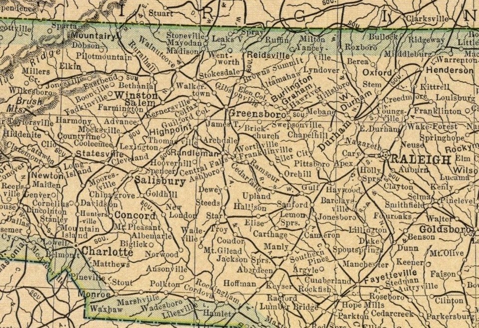 1908 Vintage North Carolina State Map of North Carolina Wall Decor ...