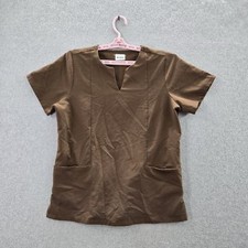 Mandala Women Scrub Top M Brown Short Sleeve V Neck Pockets Polyester Rayon