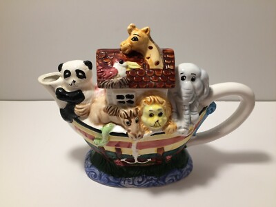 Noah's Ark Ceramic Teapot Knick Knack For Decorative Purposes Only