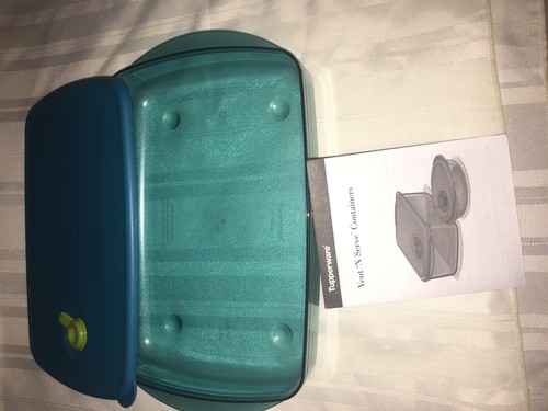 TUPPERWARE Large Shallow Rect Rock Vent N Serve Peacock MICROWAVE Bowl 6 Cup New - Picture 4 of 12