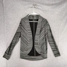 prAna Paradiso Cardigan Wmns M Black Gray Striped Curved Hem Open Front Classic