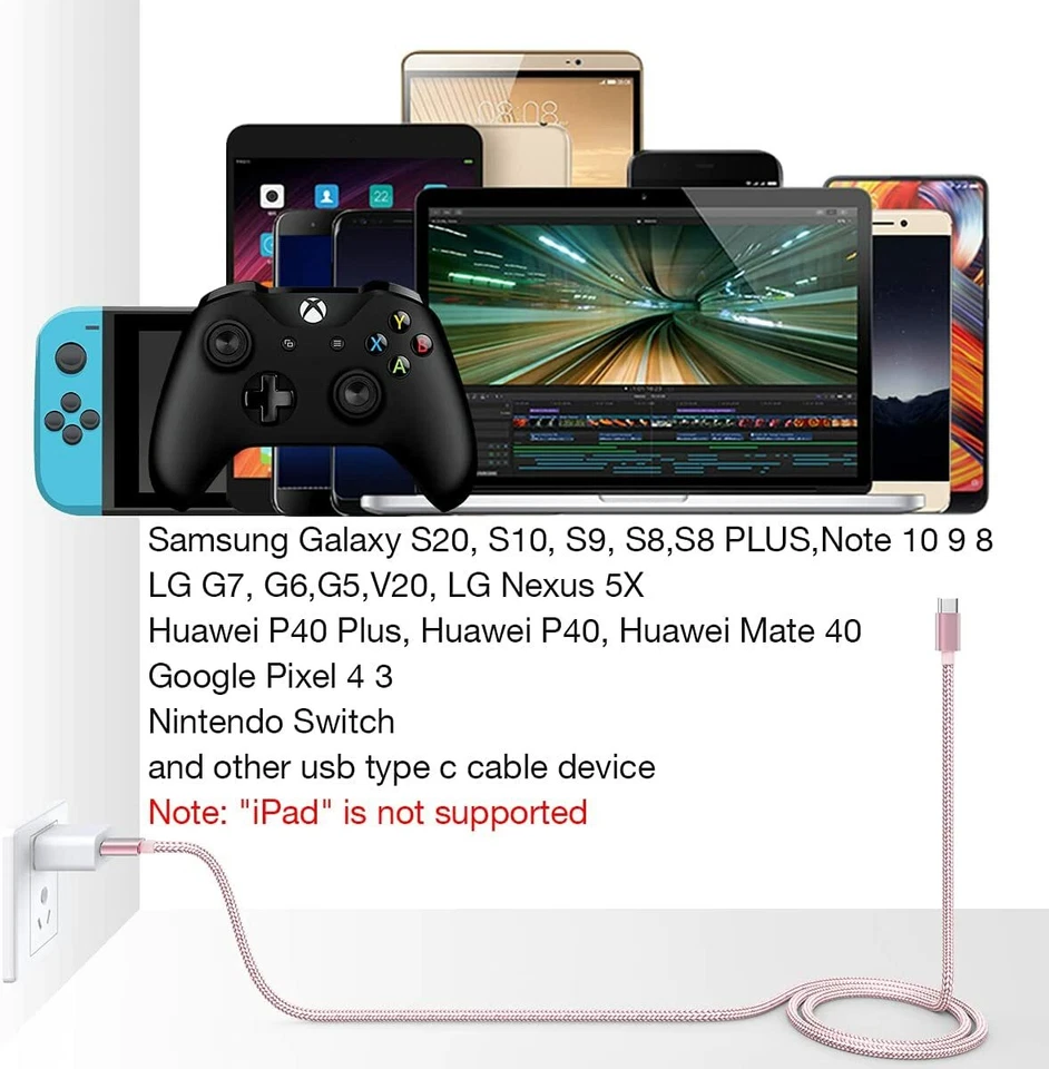 3 PACK 6ft Type C to USB-A Nylon Braided Fast Charger Cable Quick Charging Cord - Image 2 of 4