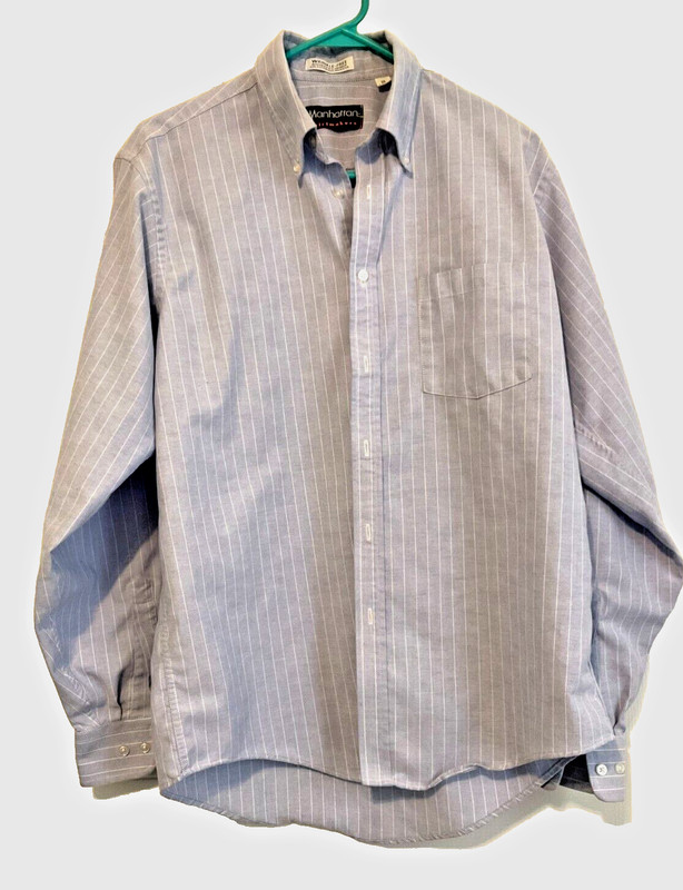 Men's Manhattan shirtmakers 16 34/35 blue w/white pinstripe