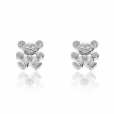 Teddy Bear Stud Earrings 0.02 Ct Natural Diamond In 14K White Gold Plated Silver