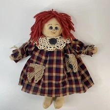 Raggedy Ann Doll Hand Painted Handmade Clothes Red Yarn Hair 12.5 Inches Tall