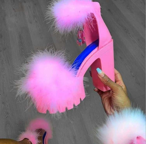 fluffy sandals heels