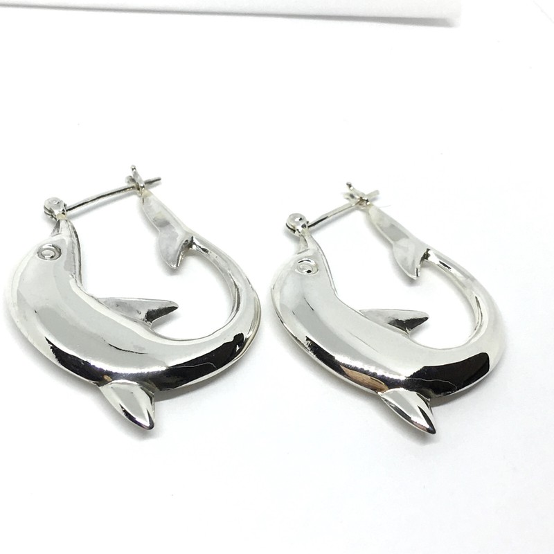 Sterling Silver Hoop Earrings Large size Dolphin Earrings Lot RT