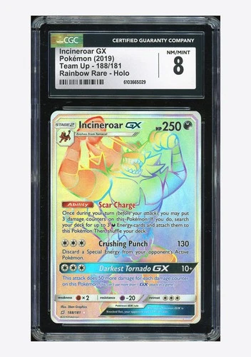 Pokemon CGC 8 Incineroar GX Rainbow Rare 2019 188/181 Team Up English