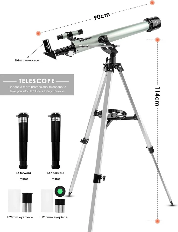 60mm Refractor Telescope for Kids Beginners 525X with Tripod - Image 2 of 4