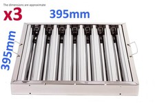 3x Filtro Deflettore Grasso a Baldacchino Acciaio Inox Cappa Aspirazione Cucina 395x395mm