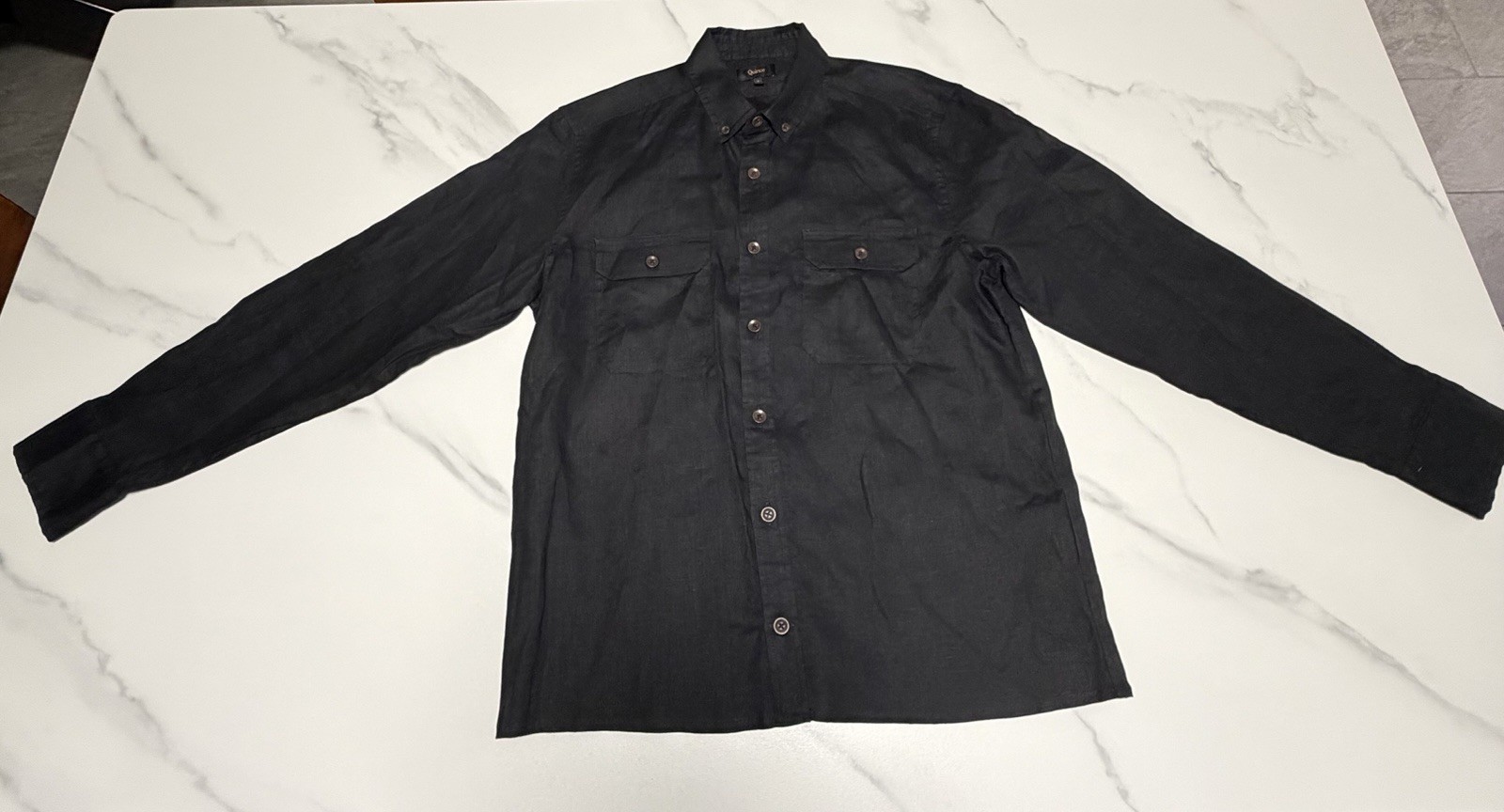 Quince Men 100% European Linen Utility Shirt Black L